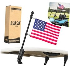 Golf Cart Flag Pole Kit with 12x18" USA Flag, Universal Fit for Black Pole