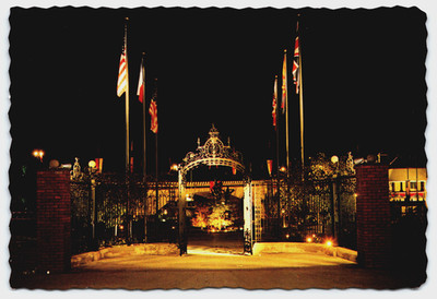 Postcard Entrance to English Village at Night in Lake Havasu City Arizona AZ EUC