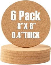 6 Pack 8" Round Cork Coaster Mat Trivet for Plants Kitchen Hot Pads Pots Pans