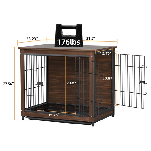 Double-Door Wooden Dog Crate Cage Bedside End Table w/ Easy Clean Removable Tray - 第 13/18 張圖片