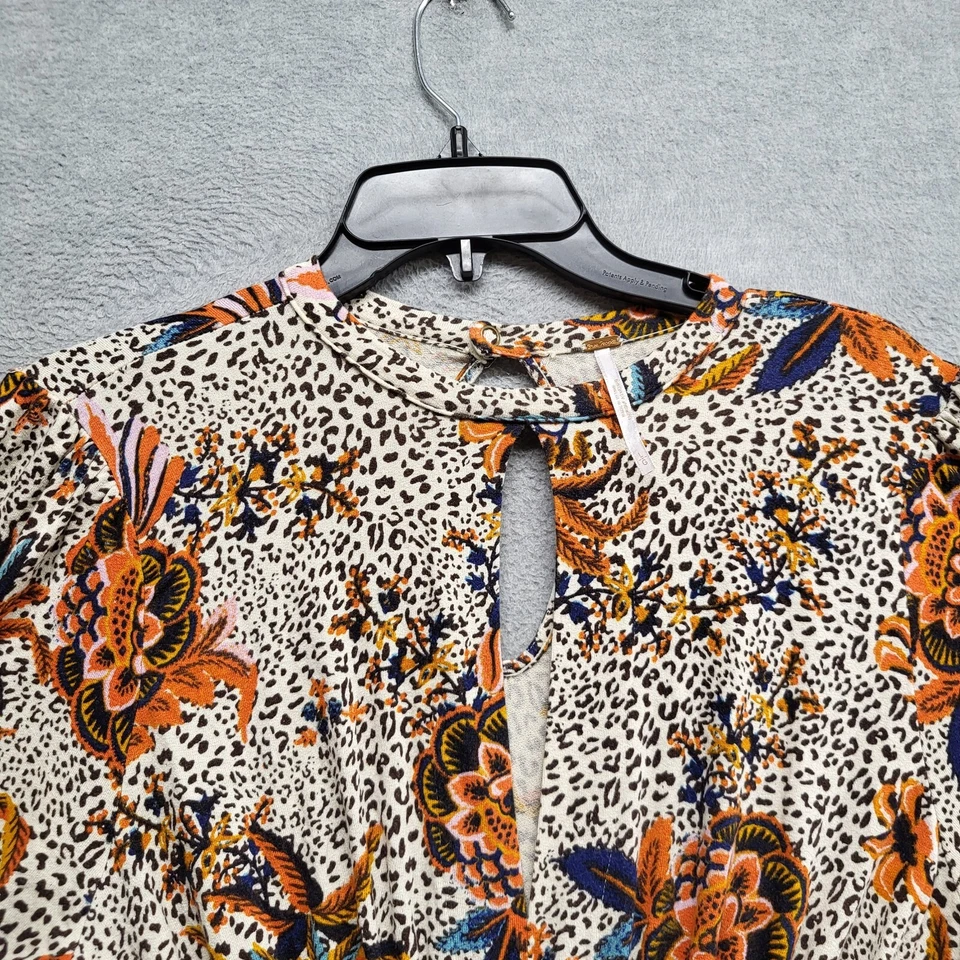 Blusa Free People Mujer Top Grande Naranja Hear Me Roar Floral Piña Leopardo Foto 3 de 4