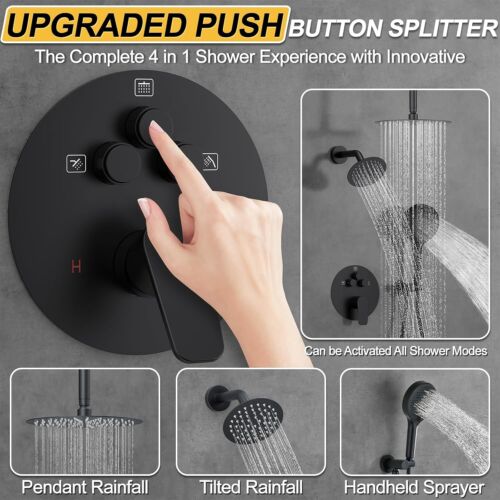 Shower Faucet Set with Rain Shower & Handheld 12" Ceiling Mount 6" Side Spray - Picture 2 of 17