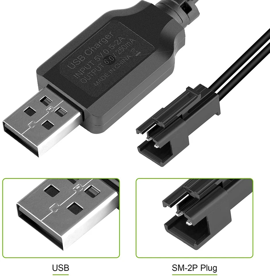 2 Stücke Akku 6V 1800mAh Batterie SM-2P Stecker mit USB Ladekabel für RC Auto - Bild 3 von 4