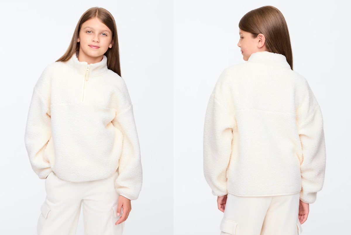 NWT Gap $49.95 Kids Sherpa Half-Zip Pullover, Ivory Frost, Sz XXL