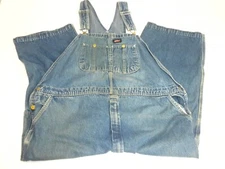 Dickies Bib Overalls 50x22 Blue Denim Distressed Bootcut Carpenter Farm Ranch