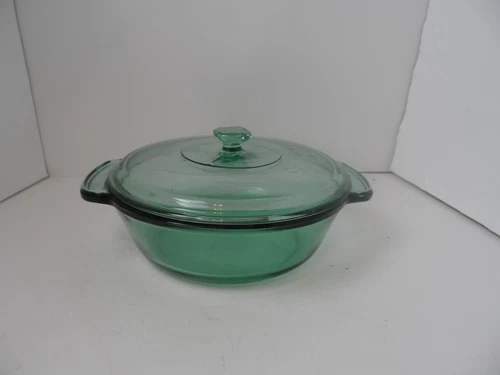 Vintage Anchor Hocking 2qt Green Glass Casserole Bowl 9" With Lid - VGC