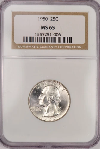 1950 Washington Quarter Business Strike NGC MS 65 MS65 Gem Coin 25C