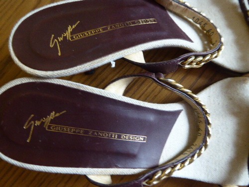 GUISEPPE ZANOTTI Mules luxe Talon cuir marron chainette or T 40 parfait état - Picture 7 of 10