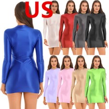 Women's Mini Dress Sexy Sissy Open Cup Latex Leather Bodycon Nightwear Short