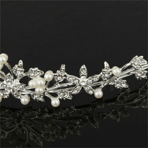 Braut Tiara Blume Strass Kristall Krone Haarband Perle Haarkamm Hochzeit - Bild 8 von 9