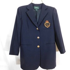 Vtg Ralph Lauren Womens 4 Navy Polo Crown Crest Pocket Wool Blazer Jacket Preppy