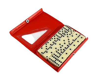 Rotes Kunstleder Etui Doppel 6 Dominosteine 28 Stück