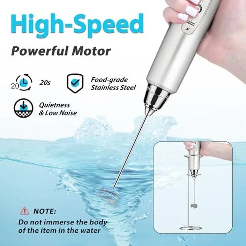 Milk Frother with Stand Rechargeable-Handheld Frother Wand Silver With Stand