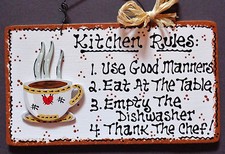 COFFEE CUP KITCHEN RULES SIGN Wall Art Hanger Decor Country Wood Crafts Plaque
