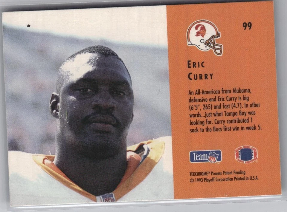 1993 Playoff Contenders Football Card #99 Eric Curry RC - Image 2 of 2