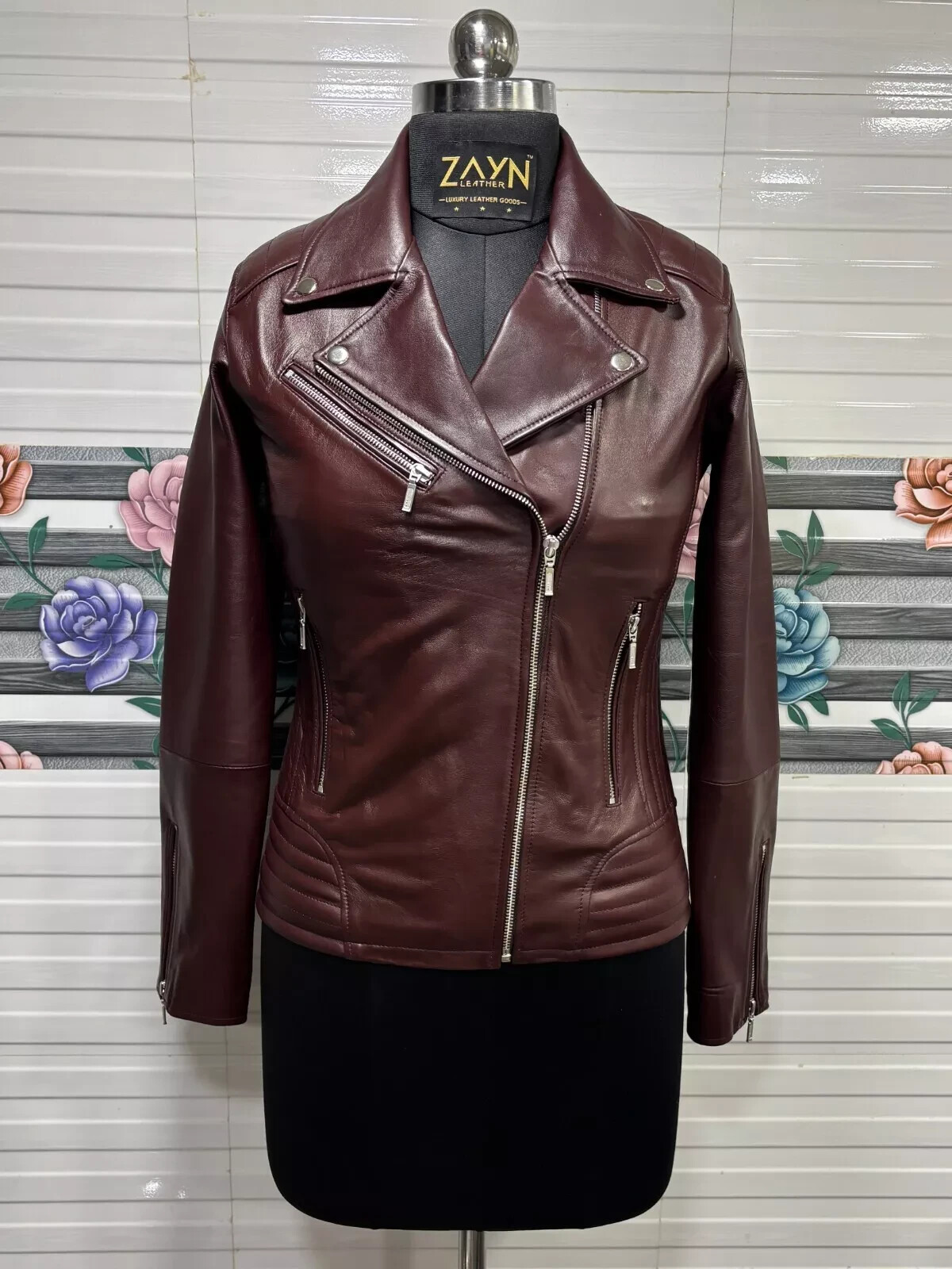 Women's 100% Pure Leather Burgundy Biker Jacket Lambskin Leather Party Wear Coat