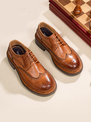 British Mens Business Dress Shoes Real Leather Carved Lace Up Brogue Wing Tip sz - Picture 2 of 7