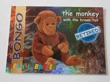 TY Beanie Babies BBOC Card - Series 1 Retired Bongo the Monkey in Blue