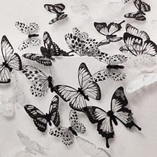 72 Pcs 3D Butterfly Wall Stickers Crystal White Black Butterfly Wall Decor,