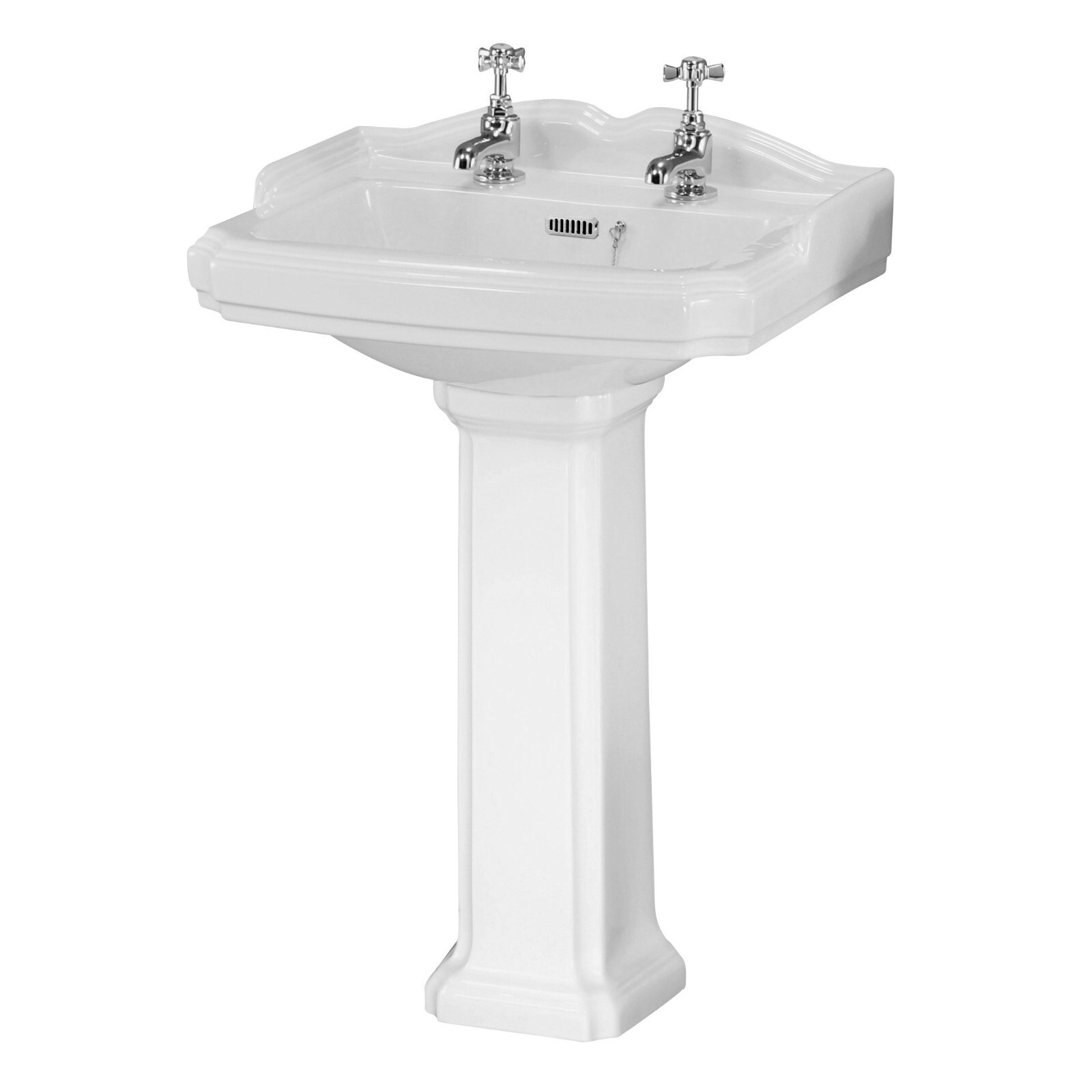 Nuie Legend 590mm Full Pedestal Traditional Basin 2 Tap Holes Bathroom Sink eBay