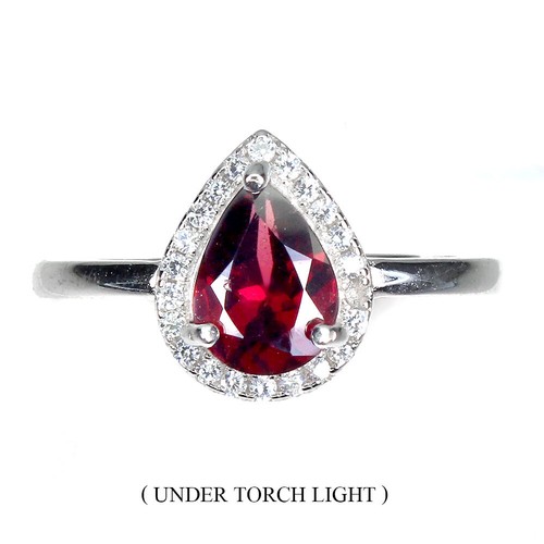Granato Rosso Anello 925 Argento Pera Cabochon Stile Bohemien Vintage