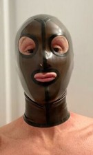 Hood Mask Cosplay Rear Zipper 0.4 mil 100 Latex Rubber Transparent Black