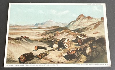 Postcard: Fred Harvey Petrified Forest on Santa Fe Thomas Moran Painting~Arizona
