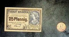 1921 Germany GELDERN 25  Phennig Banknote / Notgeld
