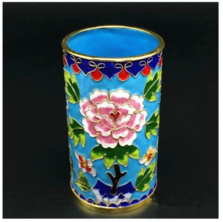 Contenedor bolígrafo Cloisonne color esmalte antiguo colección antigua estilo chino Foto 3 de 4