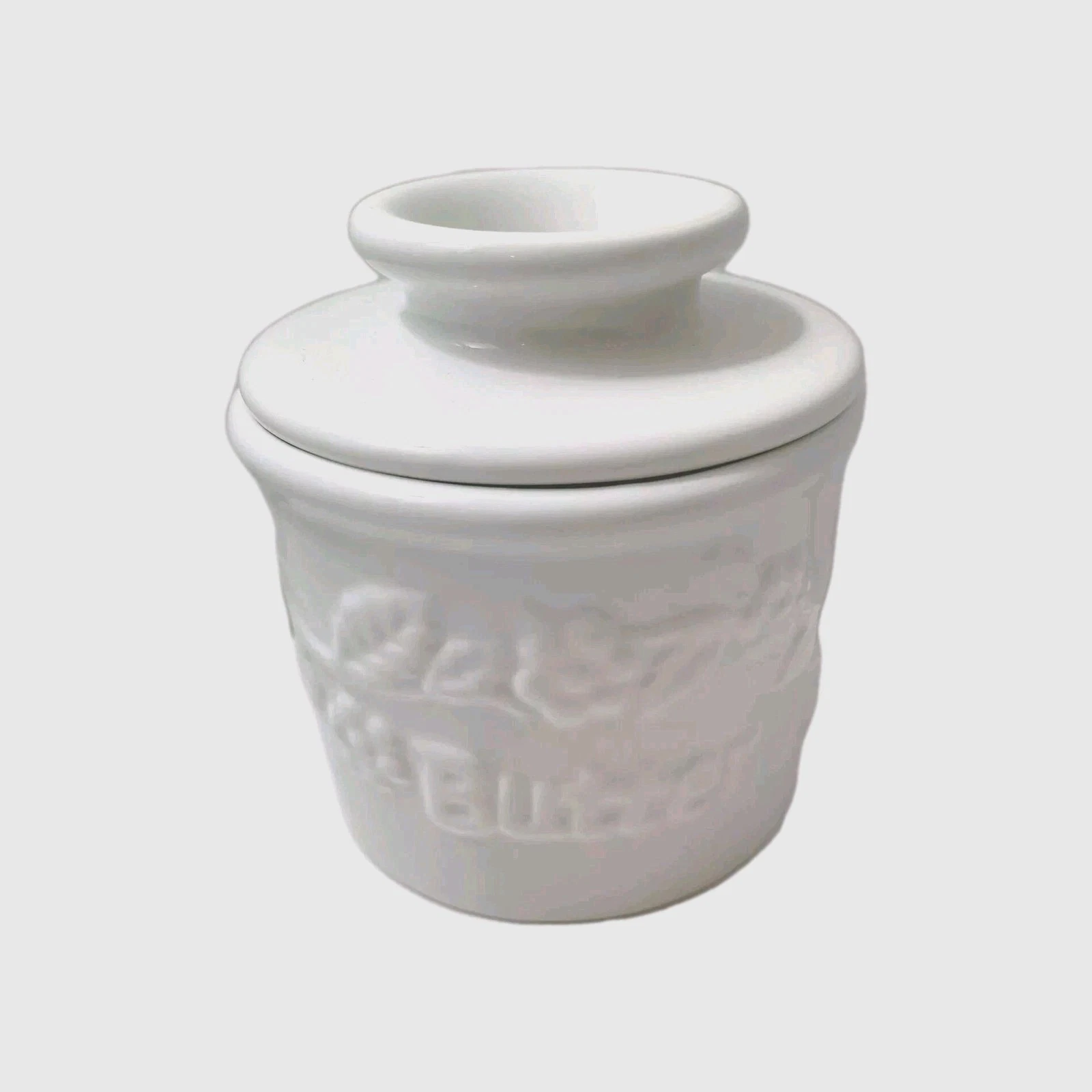 Butter Bell Dish White Raised Floral L. Tremain Fresh Creamy Vintage