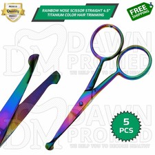 5 Safety Nose Mustache Scissor Straight 4.5" Rainbow for Hair Trimming German Gr