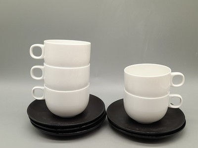 Rosenthal Moon Jasper Morrison 5 weiße Kaffeetassen 5 schwarze Untertassen