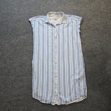 LOFT Dress Women Size Small White Blue Striped Embroidered Sheath Pockets Casual