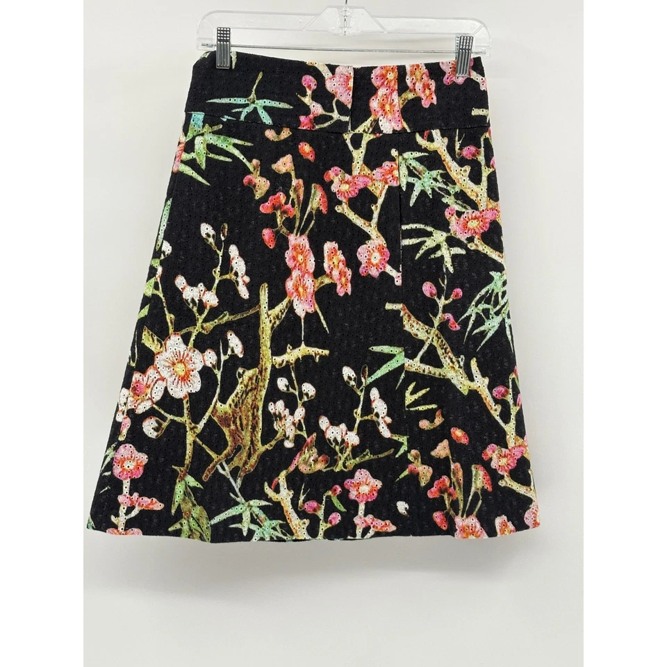 Falda Vivienne Tam Mujer Talla 4 Pájaro Negro Tropical Floral Algodón Bordado Foto 2 de 4