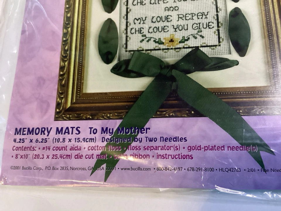 Bucilla Counted Cross Stitch Memory Mats "TO MY MOTHER" 8" X 10" new - Image 3 of 4