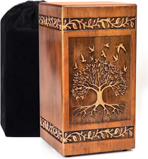 Wooden Cremation Urn for Human Ashes Adult Male Female 250 Lbs, Engraved Tree of