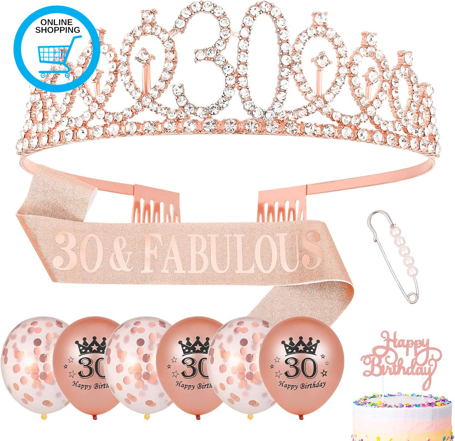 30Th Birthday Sash and Tiara Rose Gold 30 & Fabulous Sash Rhinestone Crown Ballo