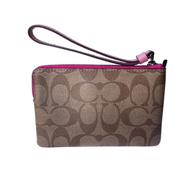 Coach Signature Unicorn Corner Zip Wristlet Pouch Bag F78669 Khaki