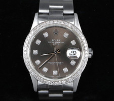 Rolex 34mm Date Oyster Perpetual AM Diamond Bezel Stainless Steel Watch 15200