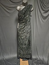 BLACK VELVET SEQUINED ONE SHOULDER CORSET BACK LONG FORMAL GOWN NWT SZ M