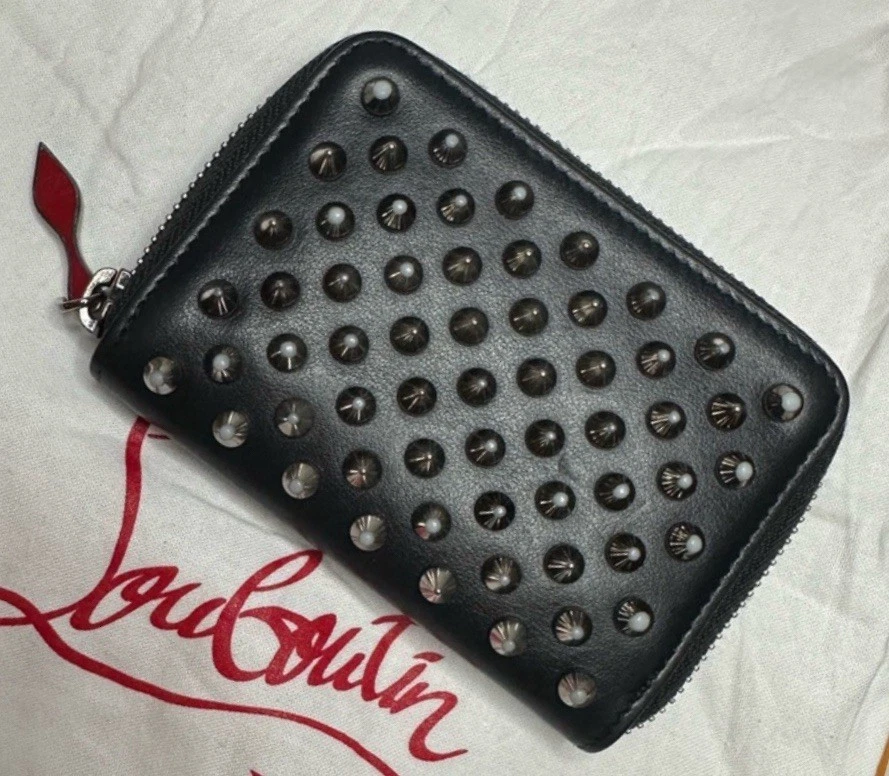 Christian Louboutin Panettone Black Leather Zip Wallet w/ Spikes Box Dust Bag - Image 4 of 4