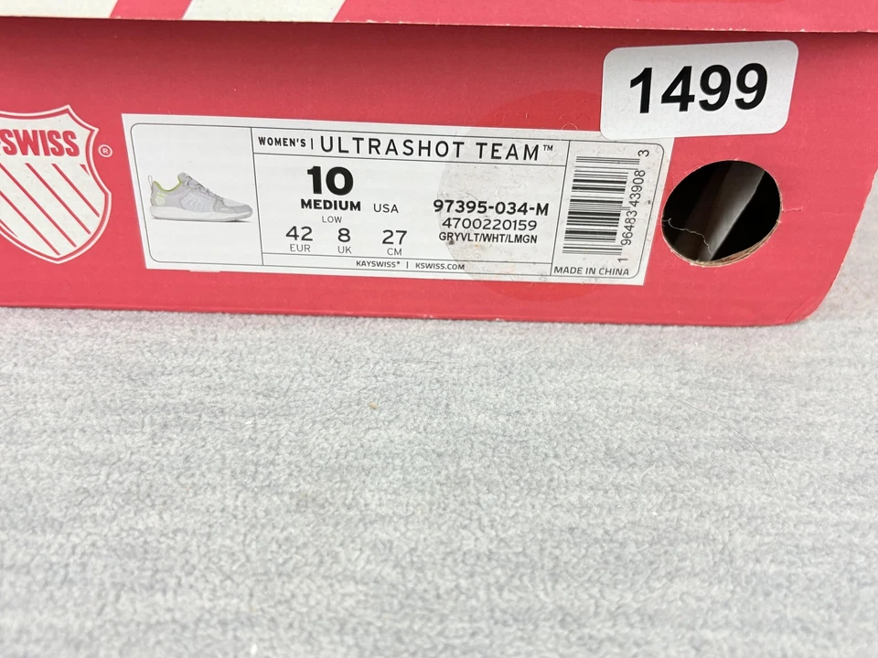 Zapatos de equipo K-Swiss Ultrashot para mujer talla 10 gris blanco lima cancha de tenis comodidad Foto 3 de 4