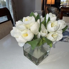 Fake White Tulip Flower Arrangement.