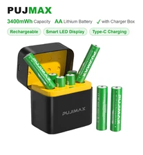 8/16/24/32PCS 3400mWh 1.5V AA Rechargeable Lithium Battery with Charger Box