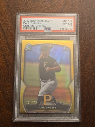 2023 Bowman Chrome Baseball Yellow Refractor Rookie Paul Skenes 54/75 PSA 8