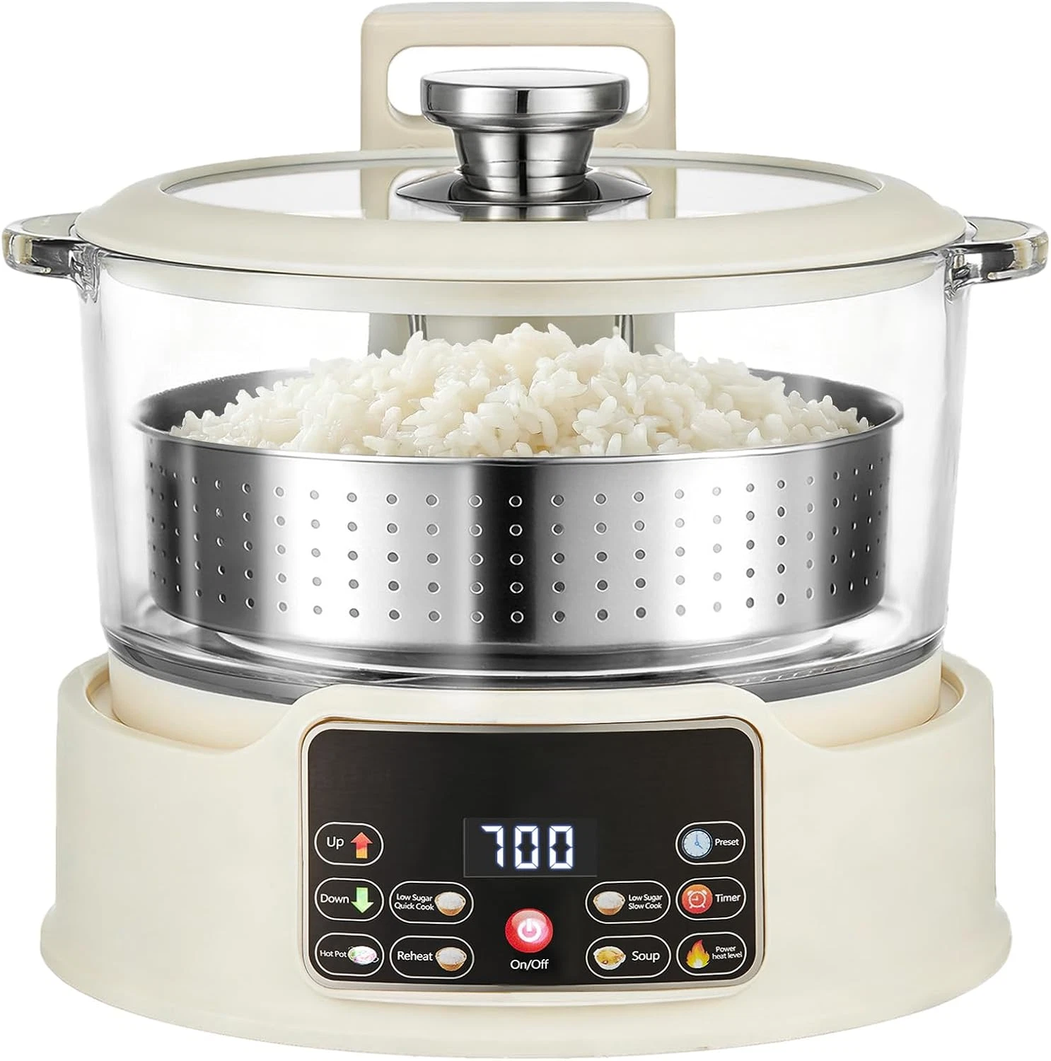3L Low Carb Rice Cooker, Auto Lift Filter Basket for Low Sugar Rice, Stainless S