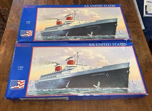 TWO Glencoe S.S. UNITED STATES 1:400th Scale Model Kits - 28" Long w/ Wood Bases