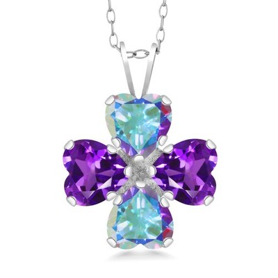 925 Sterling Silver Mercury Mist Mystic Topaz and Amethyst 4 Heart Shape