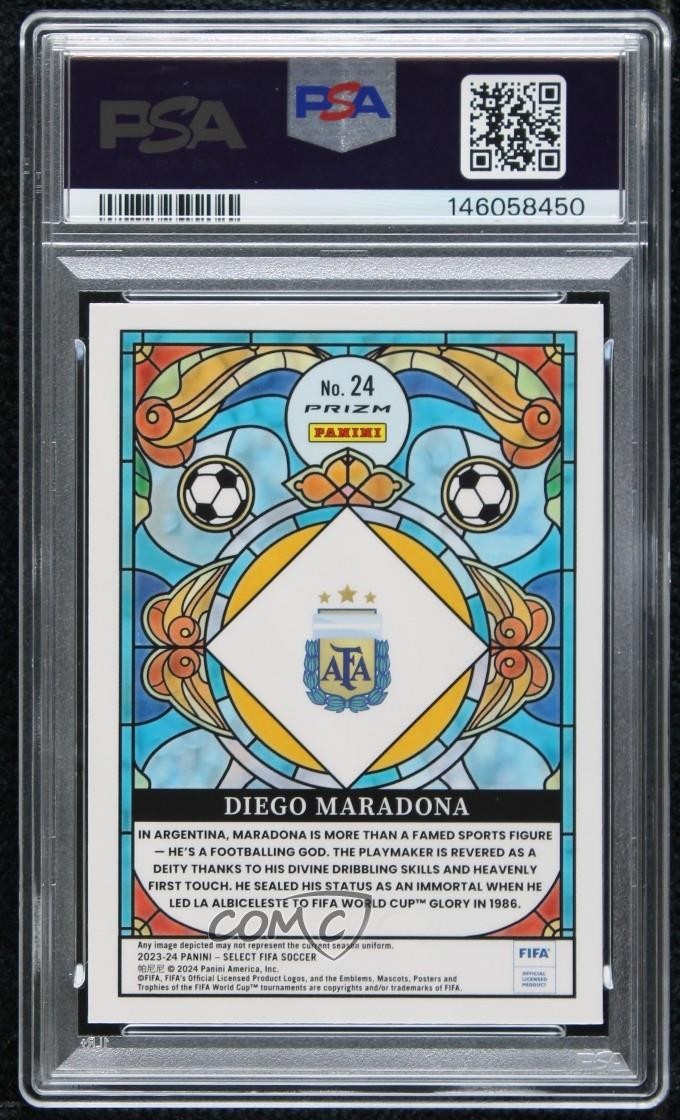 2023-24 Panini Select FIFA Stained Glass Diego Maradona #24 PSA 9 MINT view 2