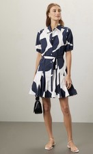 Milly Blue Abstract Grand Foliage Dress Size 6-pin hole back right sleeve-see pi